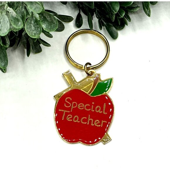 Special Teacher Apple Keychain With Gold Accents - Picture 2 of 4